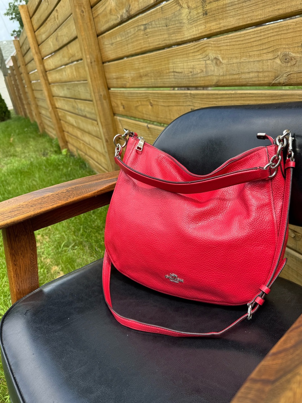 COACH Elle Hobo Red Pebbled Leather Convertible Shoulder Crossbody Bag F31399